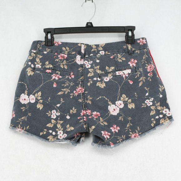 Sundry Shorts Women Mid Rise Banded Waist Frayed Floral Printed Cotton Navy 26 - Picture 6 of 7